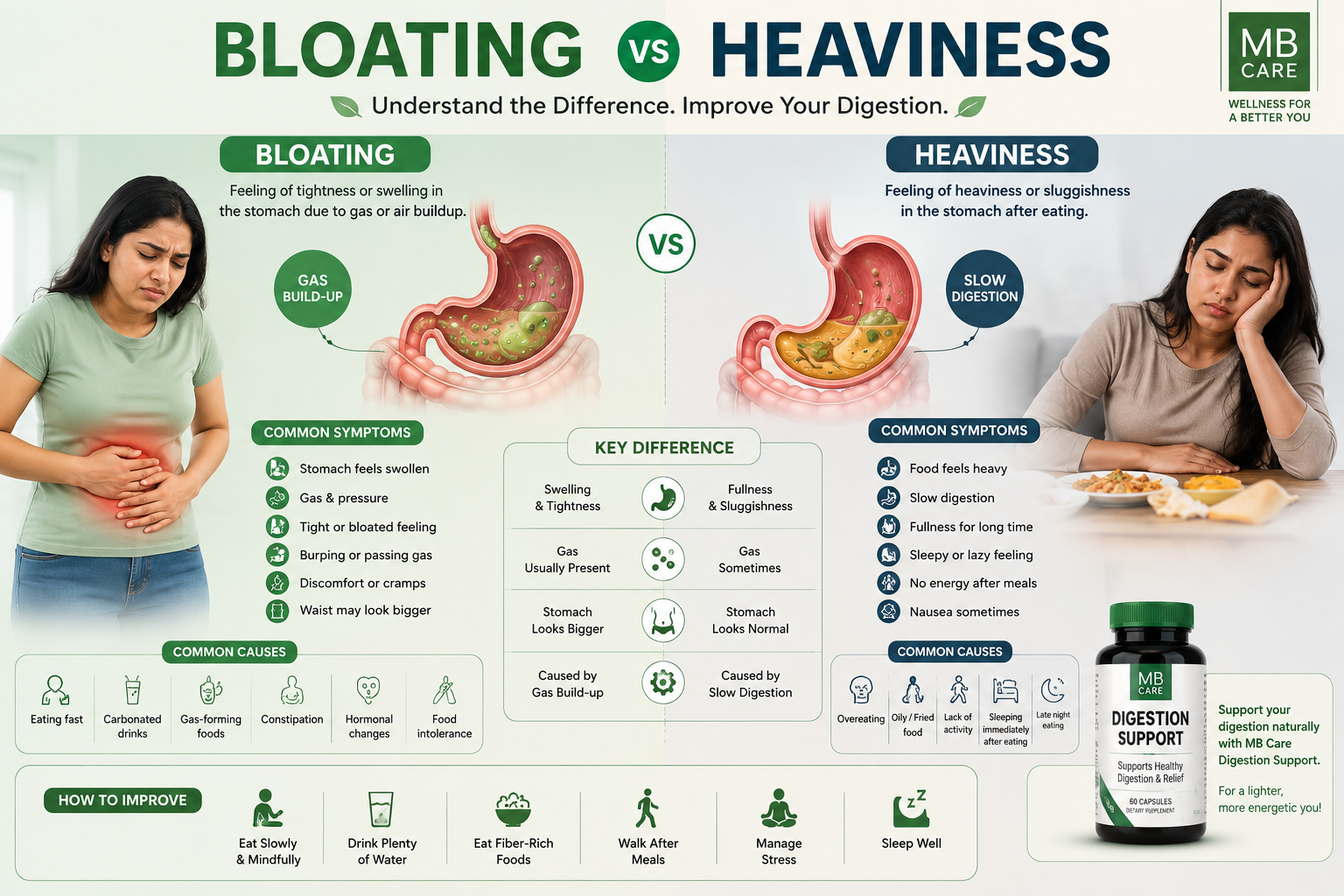 Bloating Aur Heaviness Me Difference Kya Hai? Complete Digestion Guide in Simple